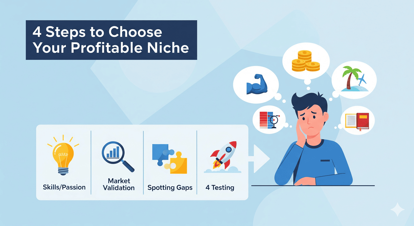 4 steps to choose a niche: skills, validation, spotting gaps, testing